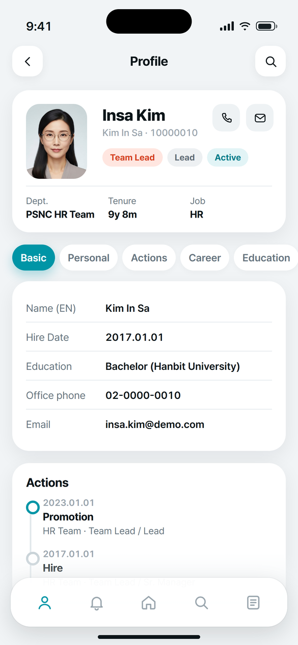 Mobile employee profile